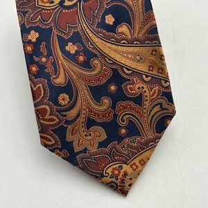 Zianetti Italian Silk Collection Paisley Tie Navy Blue Gold Burgundy Mens 60x3.5